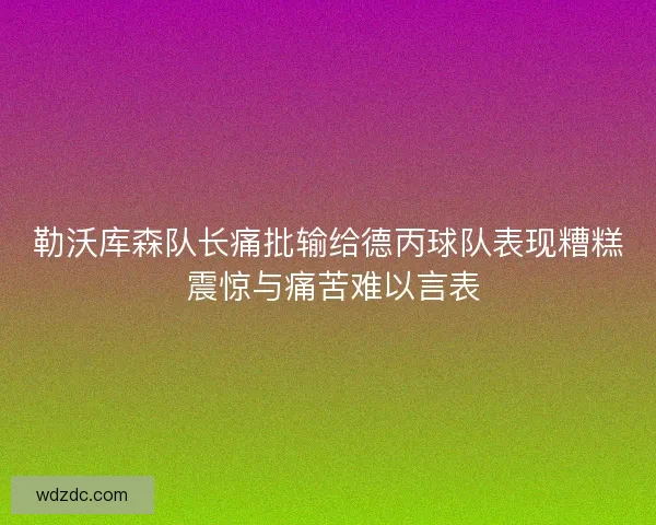 勒沃库森队长痛批输给德丙球队表现糟糕 震惊与痛苦难以言表